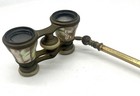 Antique Lorgnette Opera Glasses  Brass-mother Of Pearl Folding Telescopic Handle