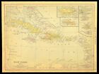Vintage West Indies Map Caribbean Wall Art Decor Original Antique Jamaica Cuba