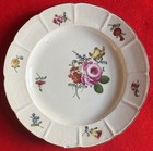 Antique 18th Century German Porcelain Plate With Flowers And Basketweave Border