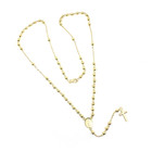 18k Yellow Gold Thin Rosary Necklace Miraculous Mary Medal Jesus Cross 3mm Balls