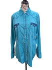 Roper Wear The West Womens Shirt Large Blue Cotton Pearl Snap Western Cowgirl L