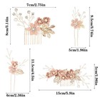 4 Pcs Rose Gold Wedding Hair Comb Pearl Crystal Bride Flower Rhinestone Clip