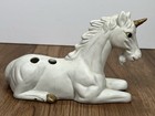 Vintage Rainbow Unicorn Figurine Ceramic Sitting Sculpture Matte White Gold