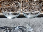 Vintage Crystal Clear Etched Champagne Coupes Wine Glasses Pair Ships Mcm 5  