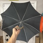 Faux Bamboo Handle Umbrella Black Nylon Hong Kong 42   