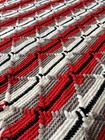 Vintage Handmade Crochet Afghan Throw Blanket 51x68 Red Gray Black White Fringe