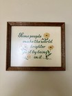Vintage 1981 Cross Stitch Sampler Framed Floral Quote Folk Art Cottagecore 12x10