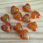 10 Orange With Red Flower  Lampwork Heart Beads 20mm -   Diy Jewelry Making