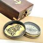 Vintage Nautical Brass Compass With Wooden Box Gift Item