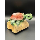 Plaster Turtle Figurine Log Sculpture Reptile Decor Whimsical Shelf Sitter 2 75 