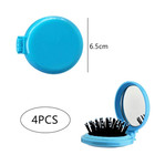 4 Pcs Pocket Hair Brush With Mirror Folding Round  Hair Brush Mini Hair Comb Com