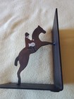 Pair Horse   Jockey Silhouette Bookends Black Heavy Metal Painted Guildmaster 