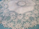 Lace Tablecloth 62    Round Victorian Antique Handmade White Cotton Tape Vintage