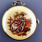 Vintage Watch Pendant Swiss Medana Enamel Fragonard Floral Gold Tone