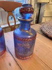 Pair Of 2 Antique Bohemian Blue Gold Hand Painted Glass Perfume Scent Bottles