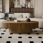 47   Oval Coffee Table W  Storage  Modern Living Room Accent Tea Table  Brown