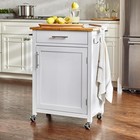Glenville Small Cream White Rolling Kitchen Cart With Butcher Block Top And Sing