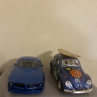 Lot Of 2 Blue Diecast Toy Cars  Vw Beetle W  Surfboard   Captain America