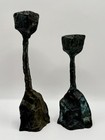 Vintage Brutalist Metal Candlestick Set Holder Mid Century Patinated Modernist