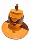 Vtg Hand Turned Segmented Wood Whiskey Barrel Keg Artisan Rustic Cabin Decor