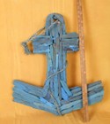 Vintage Sailors Folk Art Wooden Anchor In Original Blue Paint
