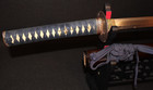 Antique Wakizashi - Suguha Hamon         Gold Inlay Fuchi Kashira  Edo Period Mumei