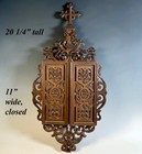 Antique French Carved Triptych Crucifix Frame W 4 Hand Painted Porcelain Plaques