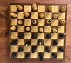 Vintage Chess Board Folding Oak Wood Bookshelf Box W original Pieces Travel Game