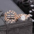 2ct Oval Cut Real Moissanite Bridal Set Leaf Wedding Ring 14k Rose Gold Plated