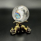 Vintage Inspired Brass Cat Sphere Stand 3 Kittens Crystal Ball Holder Gold Small