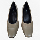Vintage 80s Sesto Meucci Tan Taupe Square Toe Block Heel Leather Pumps Size 9 5