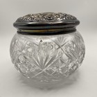 Vintage Art Nouveau Sterling Silver Crystal Cut Glass Repousse Vanity Powder Jar