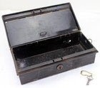 Antique Tin Metal Document Storage Tin Cash Box With Eagle Lock Key