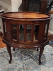 Vtg Oval Vitrine Display Cabinet  Queen Anne Style Solid Mahogany Beveled Glass