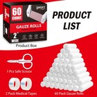 60 Pack Gauze Rolls  2 In X 4 1 Yards  Individually Wrapped Breathable Rolled   