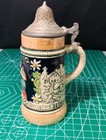 German Vintage Beer Stein Pewter Lid Ceramic  Mug   Rare Couple Scene 1 8l