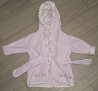 Little Me Pink Ivory Floral Hooded Bath Robe 0-9 M Embroidered Flowers   Bows