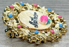 Vintage 1950s Mid Century Pink   Blue  mother  Of Pearl Mop Wreath Brooch Pin