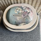 Vintage Oval Padded Sewing Basket Wood Framed And Handle 90 s Vibe 