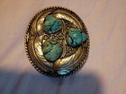 Authentic Vintage Native Sterling Silver Antique  Belt Buckle Navajo Turquoise