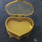 Vintage Gold Heart-shaped  Filigree Metal Ormolu Trinket Jewelry Box