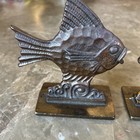 Pair Of Vintage Art Deco Bronzed Cast Iron Figural Fish Bookends