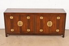 Henredon Hollywood Regency Chinoiserie Walnut And Brass Sideboard Credenza