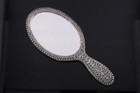 Antique Islamic High Ornate Silver Repousse Hand Mirror Tree Of Life Birds  bees