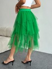 Ladies  High Waisted Elastic Waist Layered Chiffon Midi Skirt With Irregular Asy