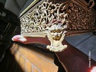 Vintage Brass Filigree Jewelry Box Beveled Glass Footed Ormolu Display Casket