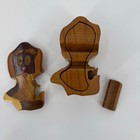 Vintage Hand Carved Wood Dog Puzzle Lined Trinket Box Decorative 4 5 X 3 X 2 5