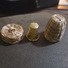 Vintage Woven Wicker Thimble Holder Case With Gold Tone Metal Sewing Thimble