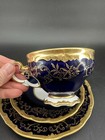 Weimar Porzellan Echt Weimar Kobalt Katharina Black   Gold Trio Cup Saucer Plate