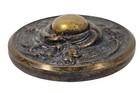 Large Antique Brass Metal Picture Button Repousse Flower Design 1 13 16   